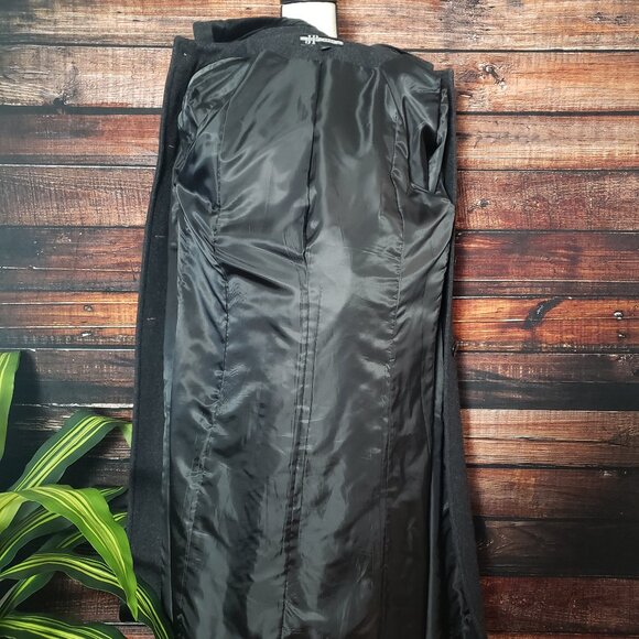 JP 1893 Vintage Large Petite Wool Overcoat Jacket Lined Charcoal Velvet Trim - Picture 8 of 9